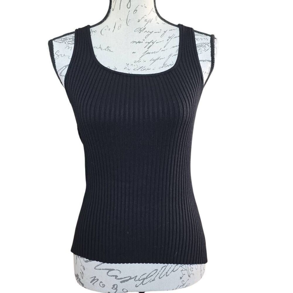 Merokeety Women's Size Small Black Ribbed Square Neck Tank Top
